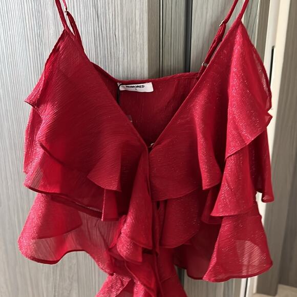 NWT REVOLVE RUMORED Tango tank top tiered chiffon red sparkle M - Picture 1 of 7